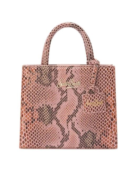 Mc2 Saint Barth Pink Mini Snake-Print Tote Bag