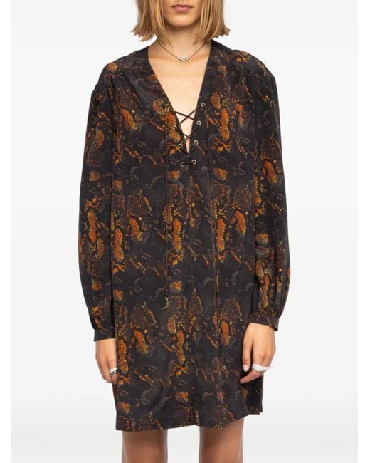 Zadig & Voltaire Black Ramela Graphic-Print Silk Mini Dress