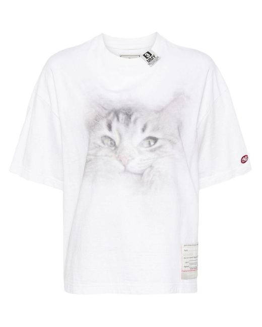 Maison Mihara Yasuhiro White Cat-print Cotton T-shirt