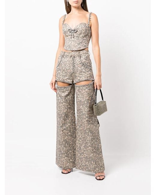 Area Gray Heart Leopard-Print Bustier Top