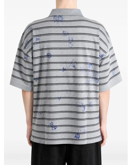 Vetements Gray Striped Scribble-Print Polo Shirt for men