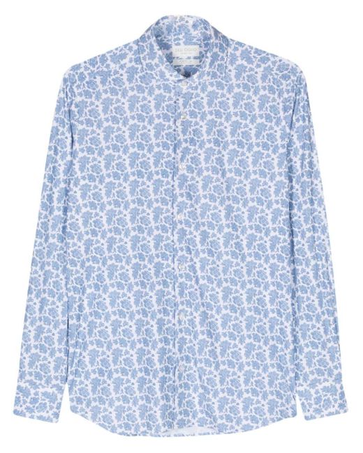 Dell'Oglio Blue Floral-print Long-sleeve Shirt for men