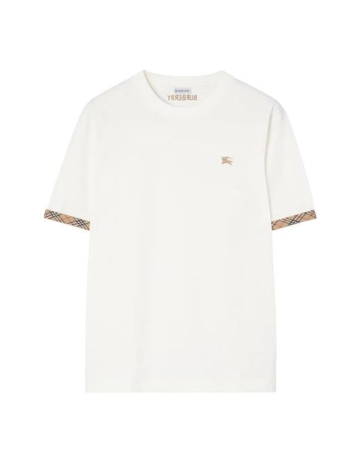 Burberry White Check-Trim Cotton T-Shirt for men