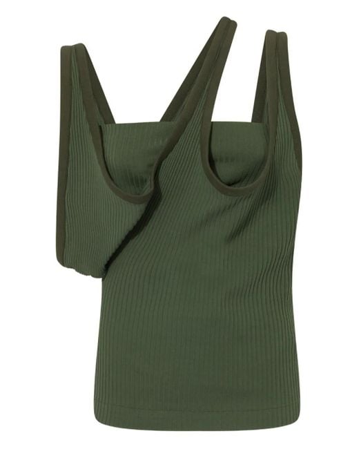The Attico Green Asymmetric Ribbed Top