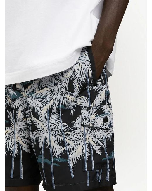 Palm Angels Black Palm-Print Swimming Shorts for men
