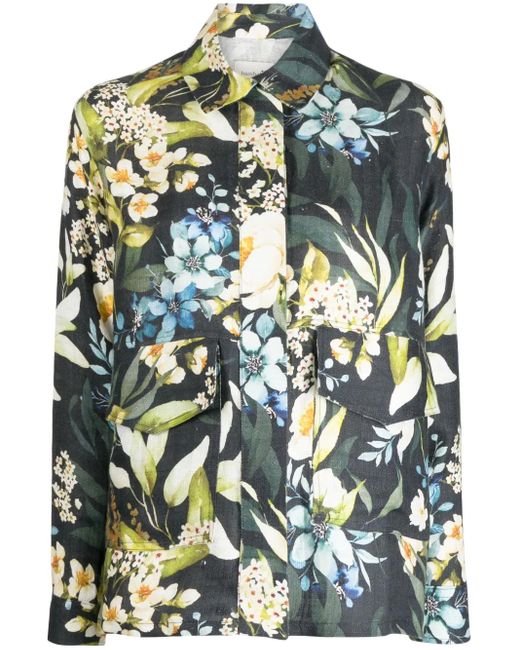 Bambah Green Gardenia Linen Trench Coat