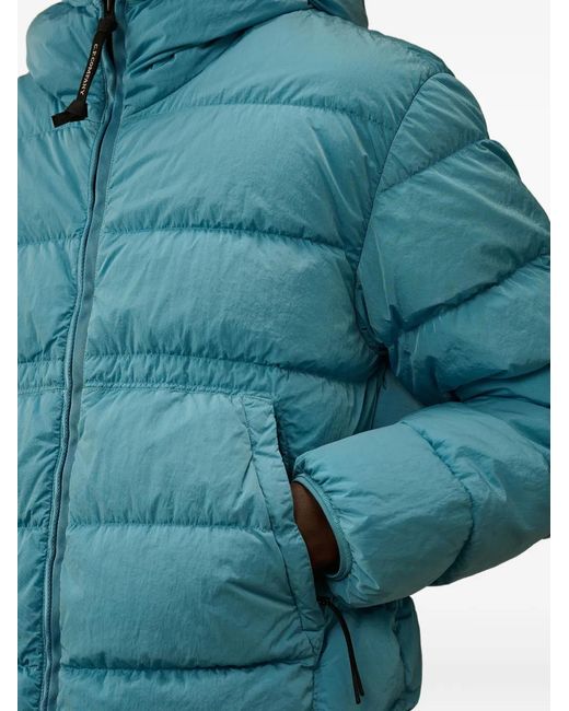 C P Company Blue Goggle-Hood Down Jacket for men