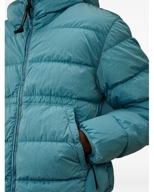 C P Company Blue Goggle-Hood Down Jacket for men