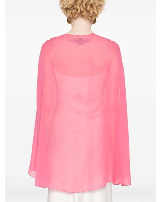 Semi-sheer silk cape Elie Saab en coloris Pink