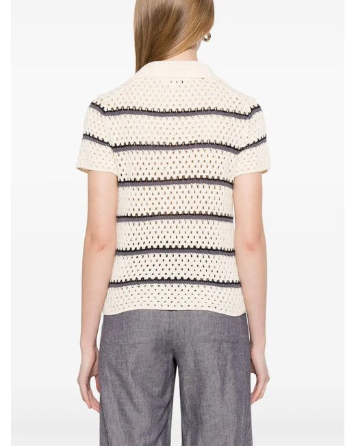Vince Natural Macrame Striped Top