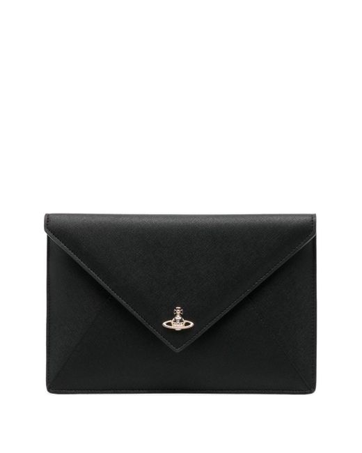 Vivienne Westwood Black Envelope Orb-plaque Clutch Bag