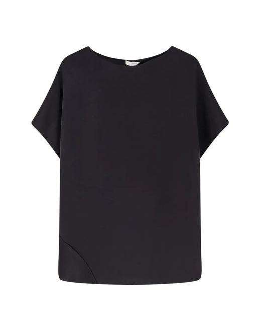 Vince Black Satin-Finish Short-Sleeve Top