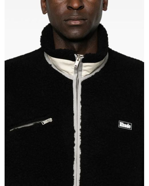 Rhude Black Logo-Patch Fleece Jacket for men
