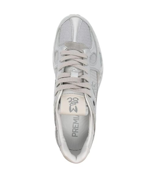 Premiata White Leather Sneakers With Textured Finish
