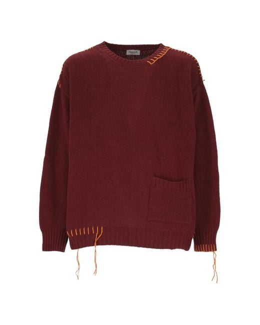 AMISH Red Whipstitch-Trim Patch-Pocket Sweater