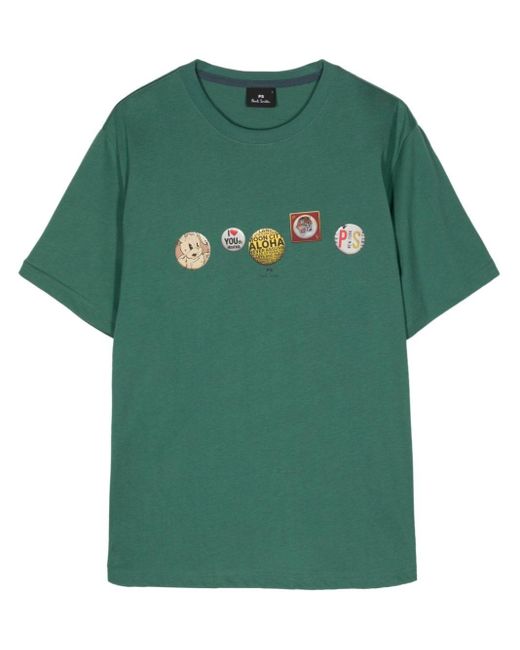 PS by Paul Smith Green Badges-print Organic-cotton T-shirt for men