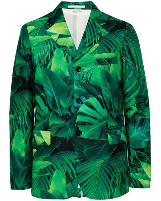 Comme des Garçons Green Leaf-print Single-breasted Blazer for men