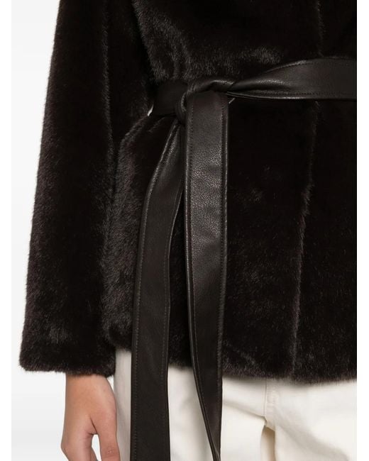 Vanessa Bruno Black Belted Faux-Fur Jacket