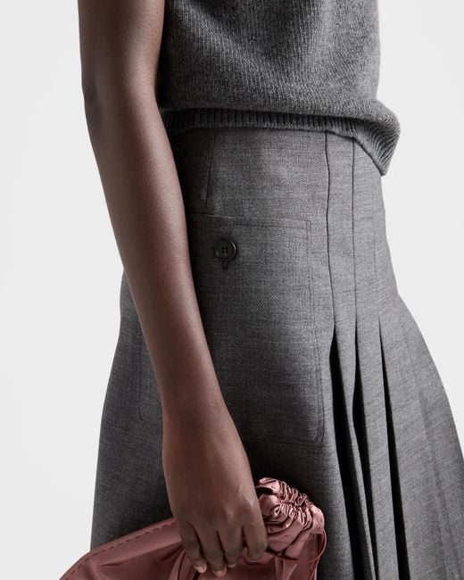 Prada Gray Rush Stitch Pleated Skirt