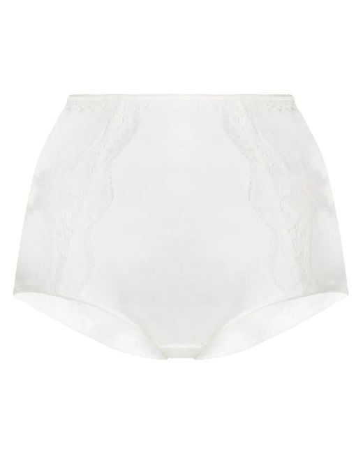 Dolce & Gabbana White High-Waisted Lace-Detail Satin Briefs