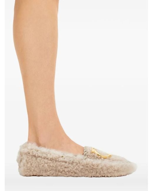 Ferragamo Natural Gancini Shearling Loafers