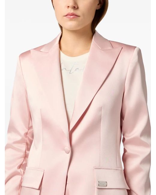 Philipp Plein Pink Satin Flap-Pockets Blazer