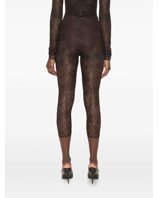 ANDAMANE Brown Loli Lace-Pattern Cropped Leggings