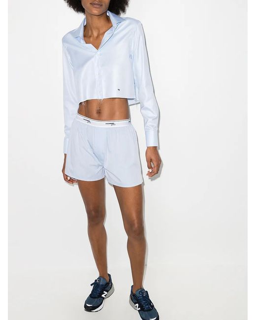 HOMMEGIRLS Blue Long-Sleeve Cropped Shirt