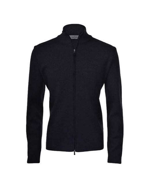 Fileria Blue Zip-Up High-Neck Cardigan for men