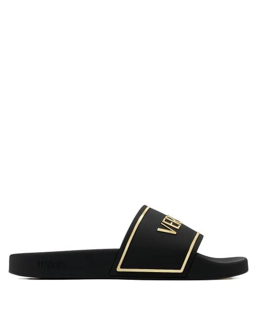 Versace Black Logo-Plaque Slides for men