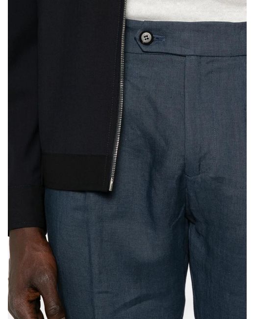 Eleventy Blue Pleated Linen Trousers for men