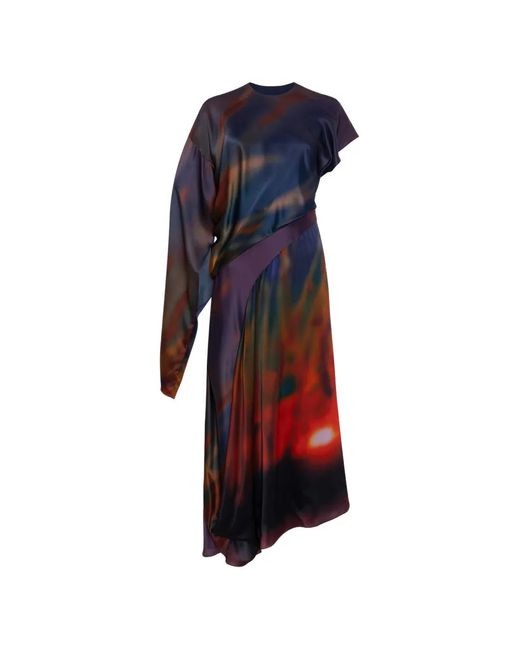 Roksanda Blue Alia Asymmetric-Sleeve Silk-Satin Maxi Dress