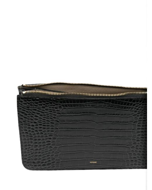 Totême Black Threefold Croco-Embossed Clutch Bag