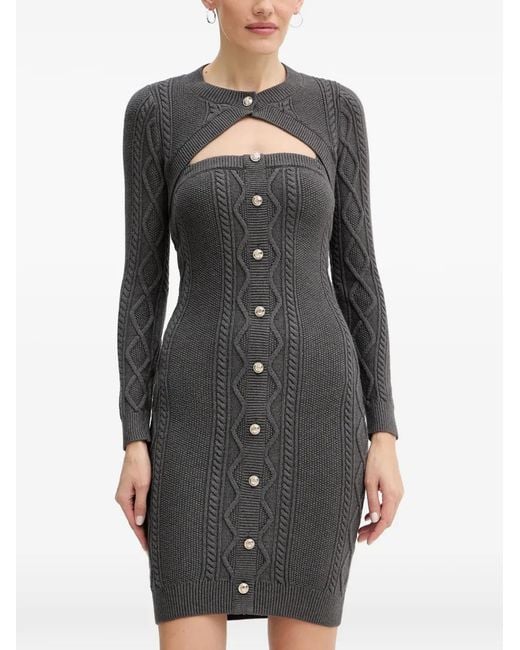 Guess Gray Cable Knit Button Mini Dress