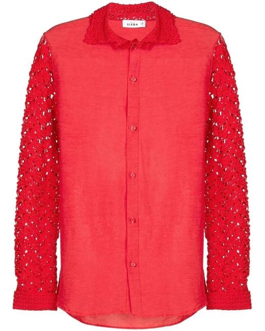 Amir Slama Red Floral-Lace Detail Shirt