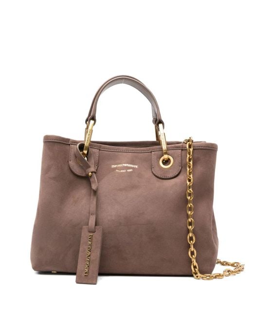 Emporio Armani Brown Logo-Lettering Suede Tote Bag