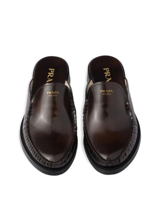 Prada Black Logo-Plaque Leather Mules