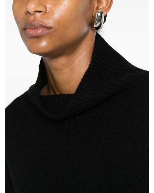 Soft Goat Black Roll-Neck Ribbed-Trim Sweater