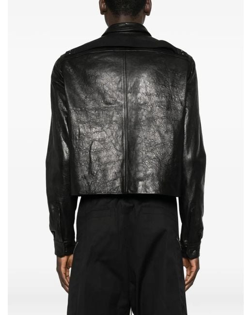Rick Owens Black Zip Leather Jacket for men
