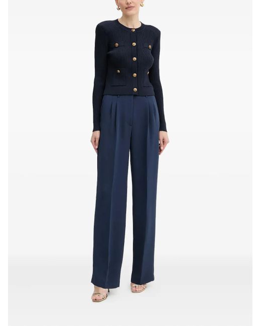 Guess Blue Ribbed Button-Embellished Cardigan
