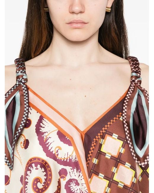 ALÉMAIS Pink Wilson Mixed-Print Handkerchief-Hem Top
