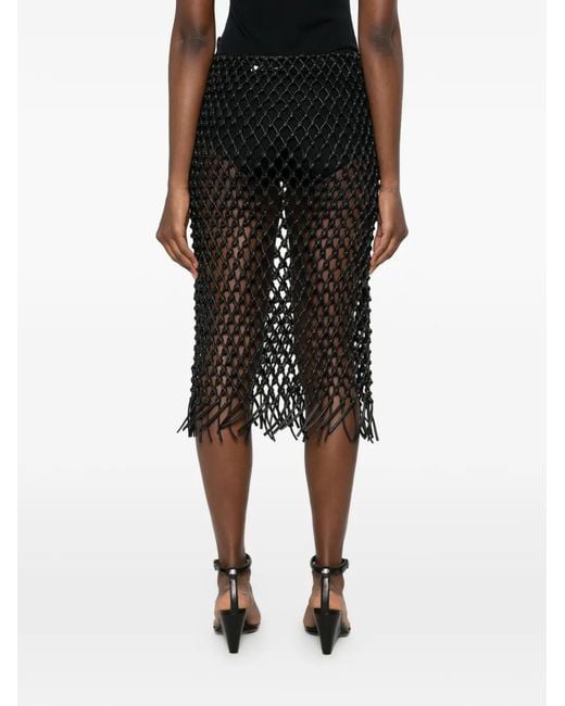 Frankie Shop Black Nelaya Macramé Leather Midi Skirt