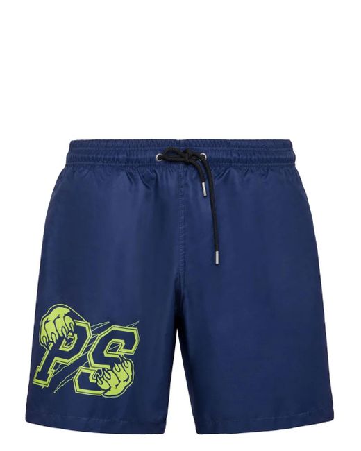 Philipp Plein Blue Logo-Print Swim Shorts for men