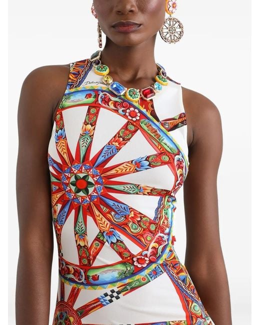 Dolce & Gabbana White Carretto-Print Viscose Jersey Dress