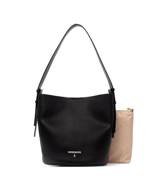 Patrizia Pepe Black Grainy Leather Tote Bag