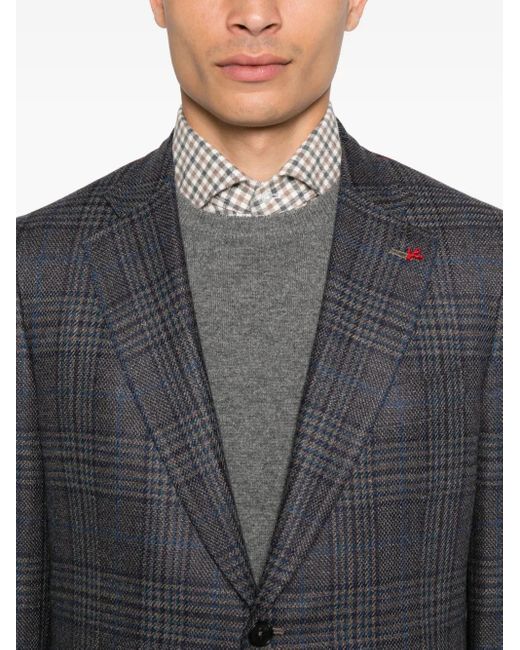 Isaia Gray Checked-Pattern Wool-Silk Blend Blazer for men