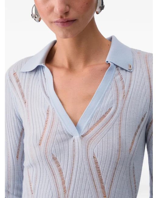 Liu Jo Blue V-Neck Ribbed Top