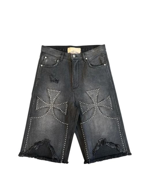 SEKRIT Gray Chopper Studded Shorts for men