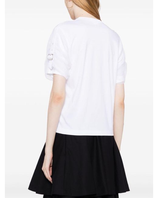 Noir Kei Ninomiya White Buckle-embellished Tulle-overlay T-shirt
