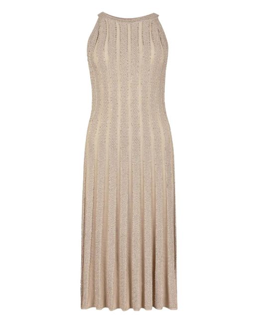 D.exterior Embellished Pleated Dress in Natural | Lyst UK